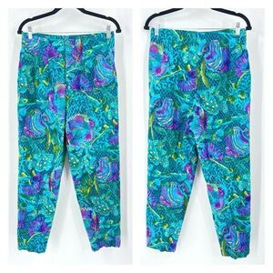 Vintage Windridge Womens Tropical Fish Print Pleated cropped Pants‎ Medium Wacky
